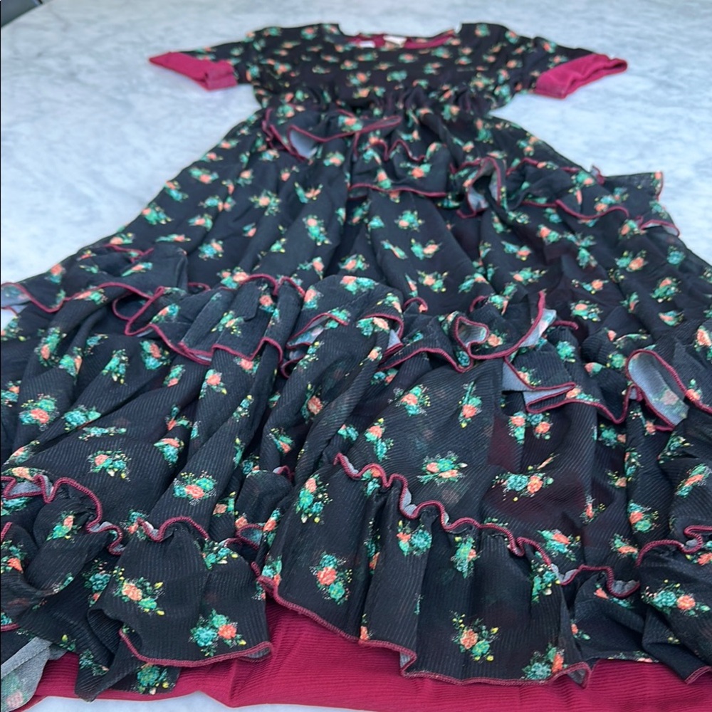 Hah ( hot as hell) Free People floral ruffle short sleeve maxi dress M/L NWT
